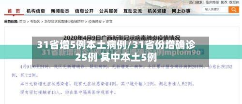 31省增5例本土病例/31省份增确诊25例 其中本土5例