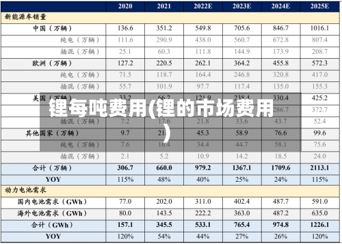 锂每吨费用(锂的市场费用)