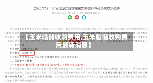 【玉米临储收购费用,玉米临储收购费用最新消息】